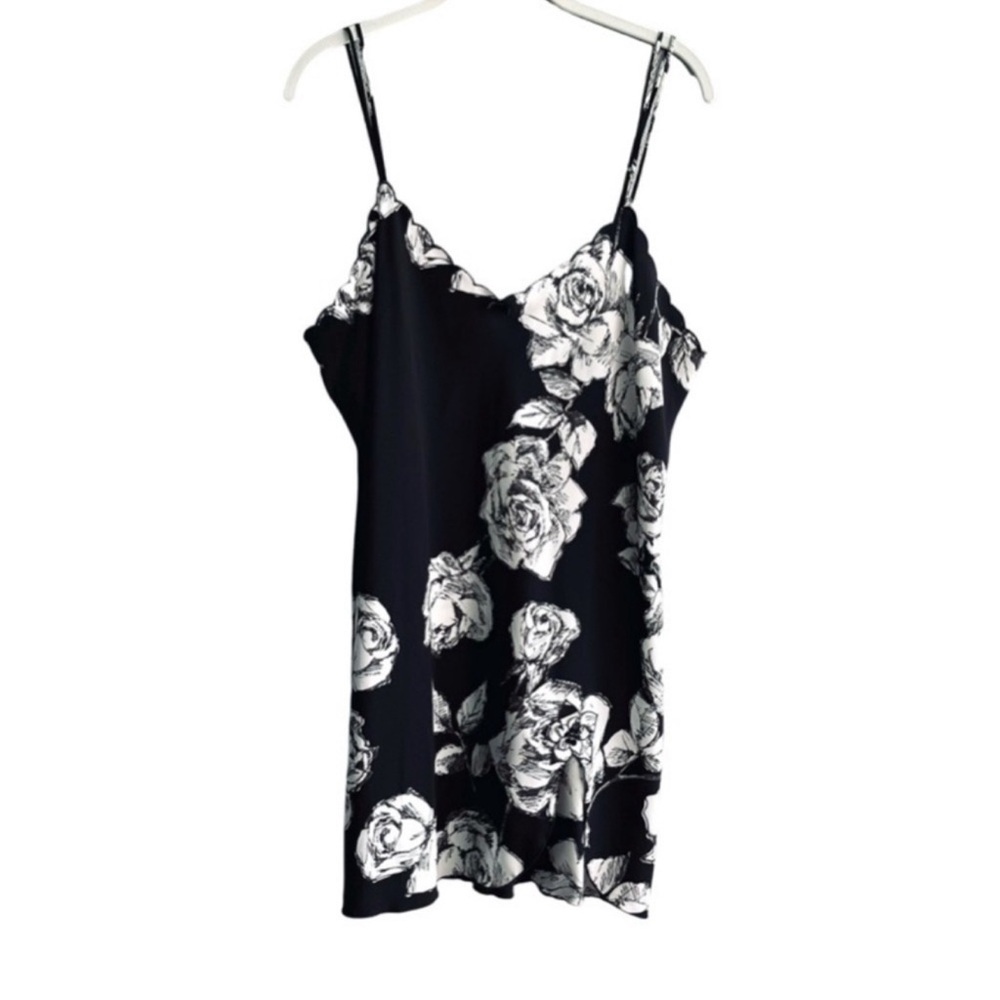 Morgan Taylor Fantasies Floral Chemise Slip Dress Negligee Black White Size L
